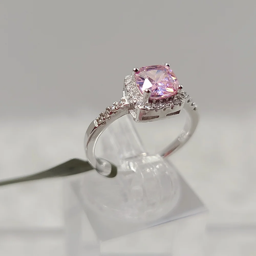 Pink and White Sapphire Halo Ring